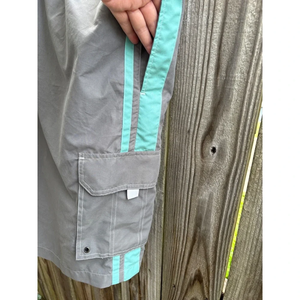 NWT‎ Mens 6XL Swim Trunks Gray Teal Stripe Cargo Board Shorts Coastal